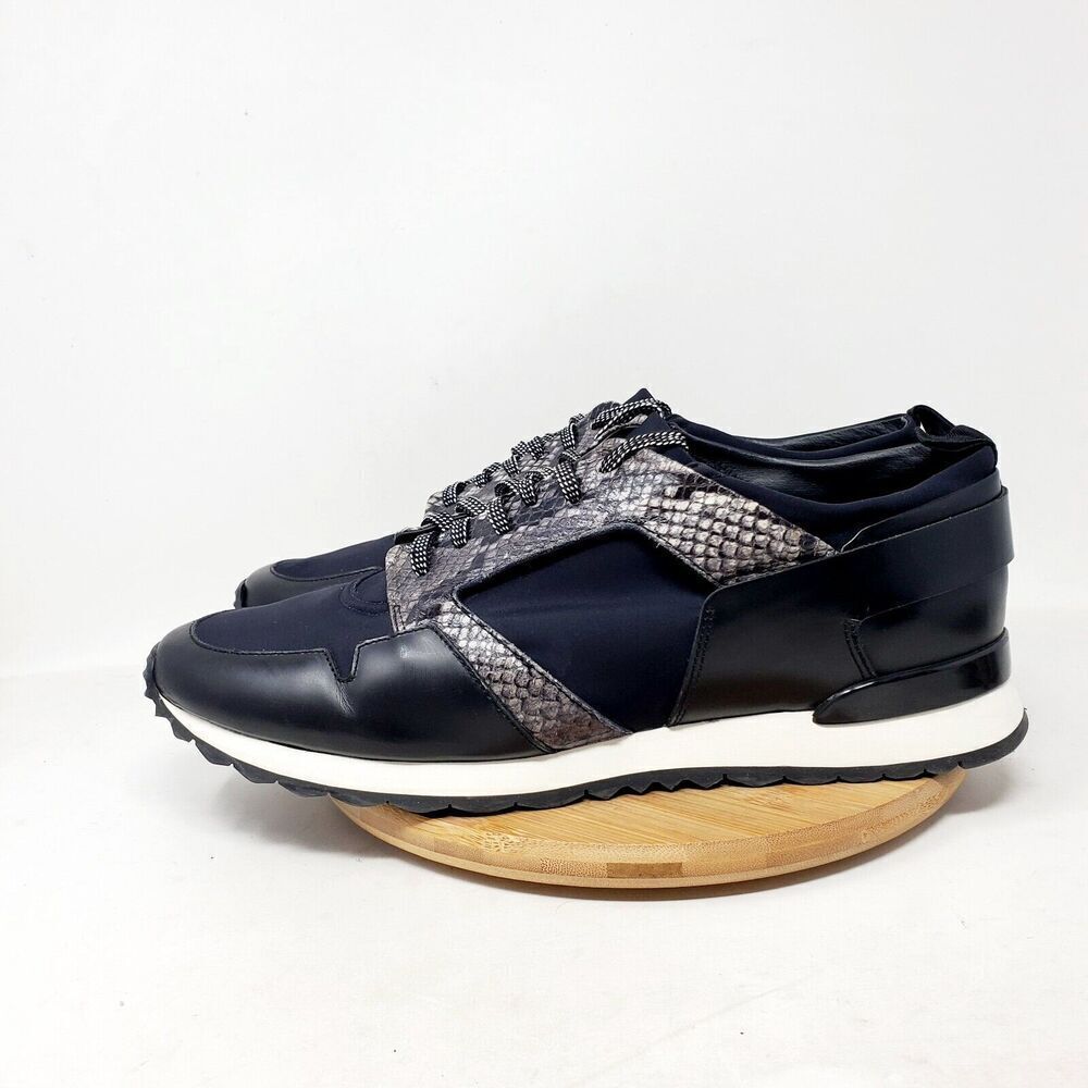 OAMC Marathon Shoes Mens 12 Black Leather Snake Print Mesh Lace Up Low Sneaker
